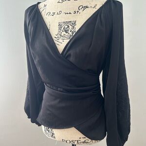 Pastels Black Wrap‎ Blouse with Long Sleeves